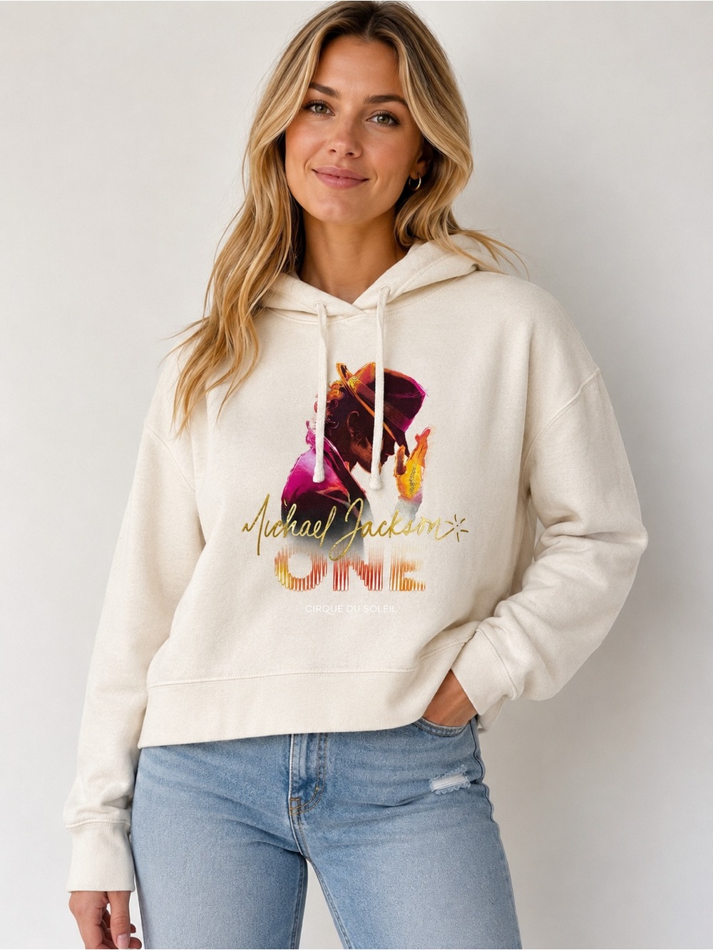 Michael Jackson ONE Cirque du Soleil Cream Cotton Graphic Hoodie Women’s Medium